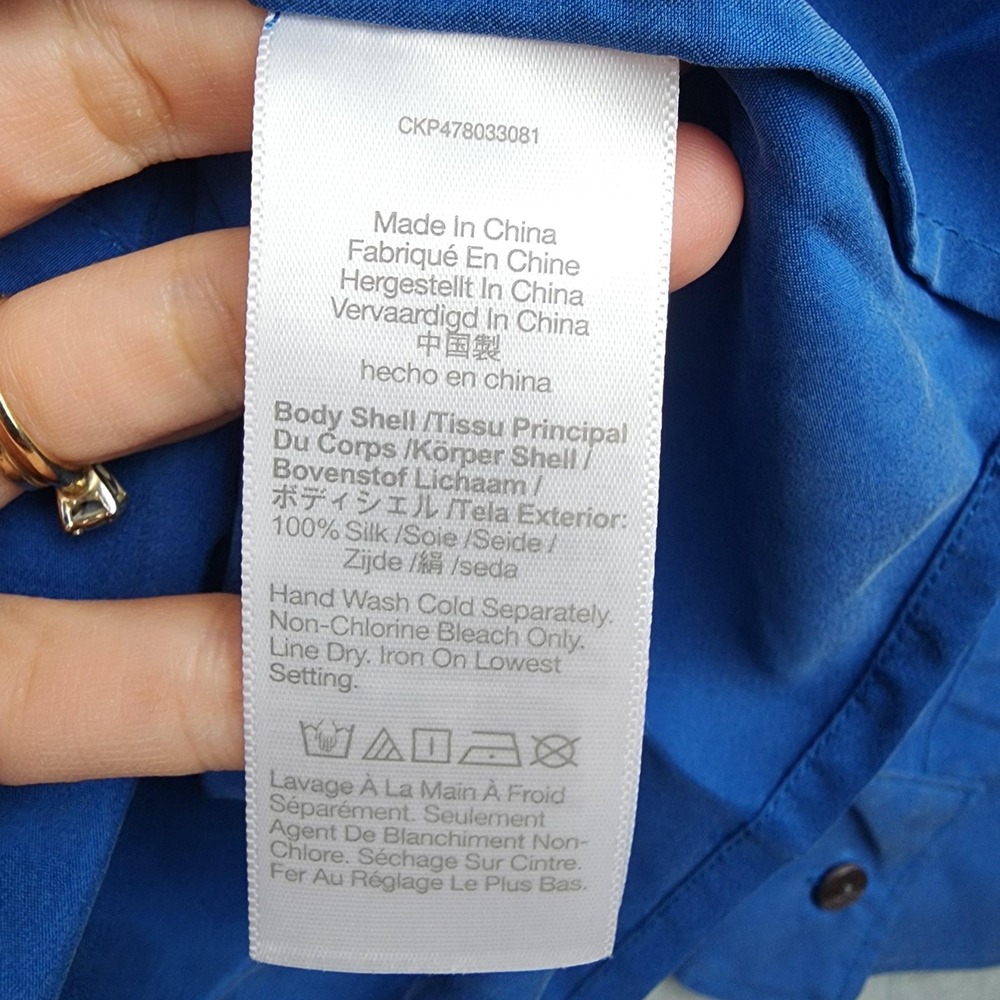 Madewell Shirt Womens S Blue 100% Silk Satin Relaxed Button Up Long Sleeve Top - Picture 4 of 10